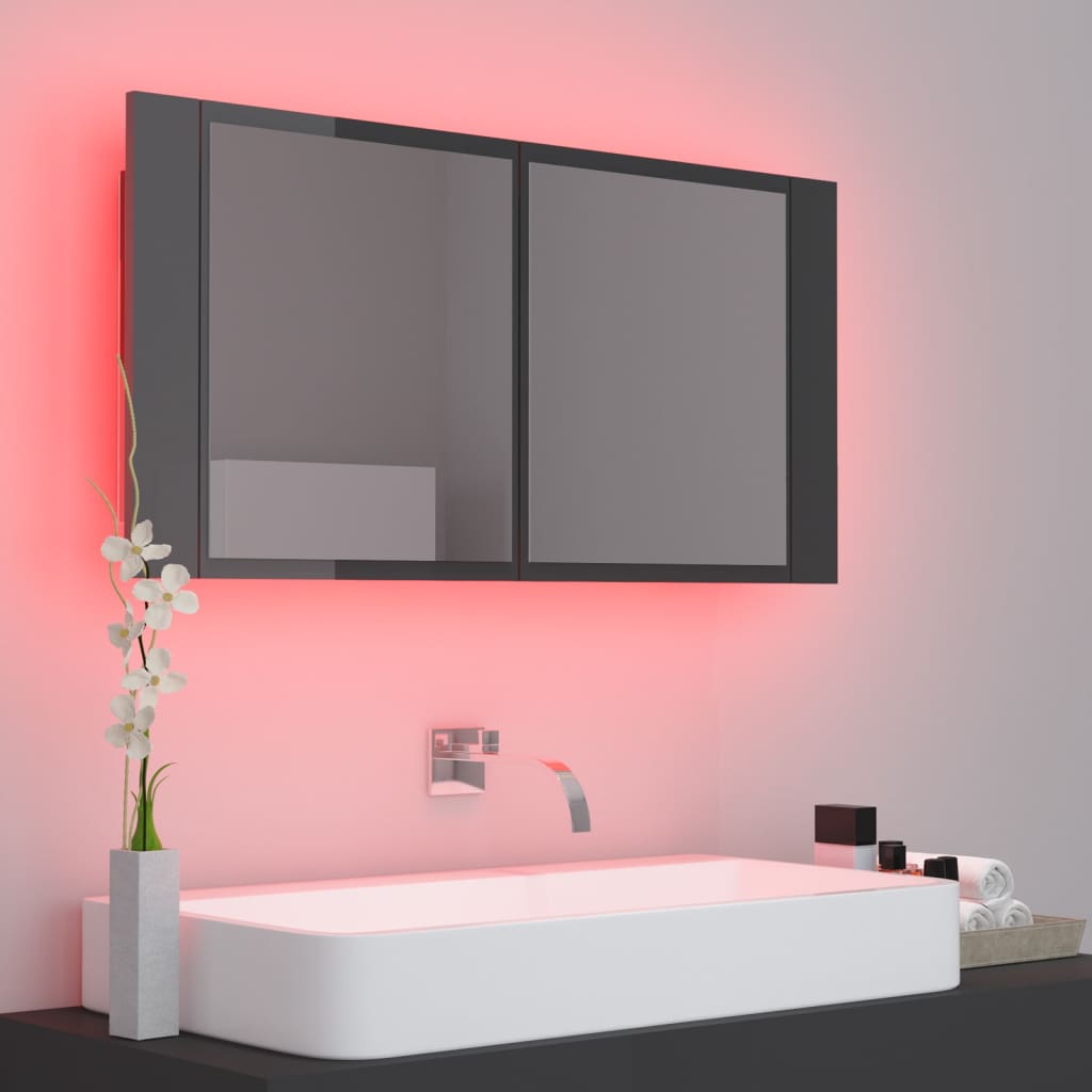 Meuble de salle de bain avec miroir et LED 90x12x45 cm acrylique