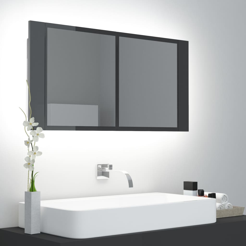 Meuble de salle de bain avec miroir et LED 90x12x45 cm acrylique