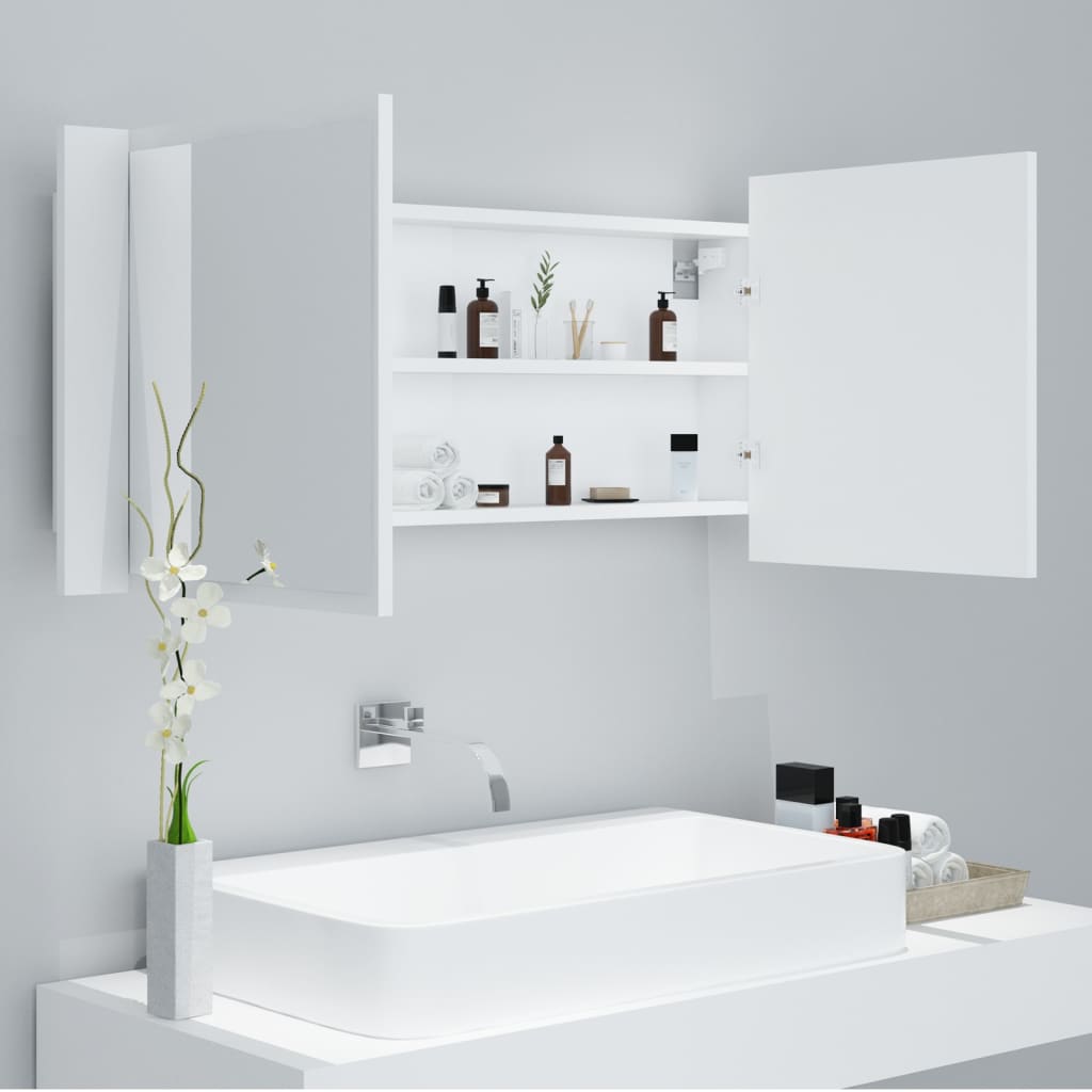 Meuble de salle de bain avec miroir LED acrylique couleur chêne