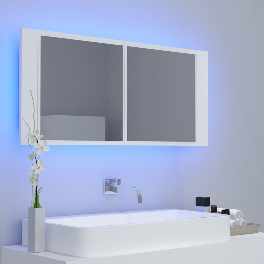 Meuble de salle de bain avec miroir et LED 100x12x45 cm acrylique