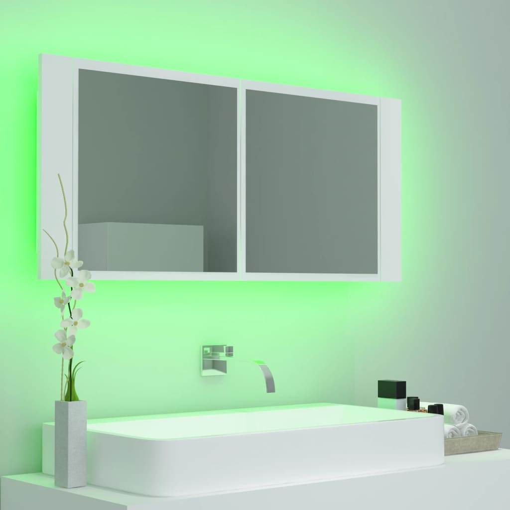 Meuble de salle de bain avec miroir et LED 100x12x45 cm acrylique