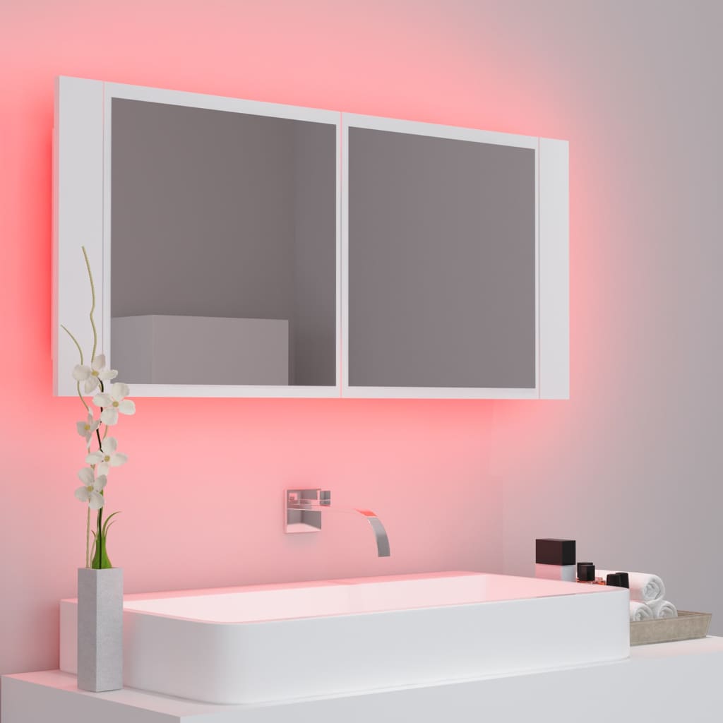 Meuble de salle de bain avec miroir et LED 100x12x45 cm acrylique