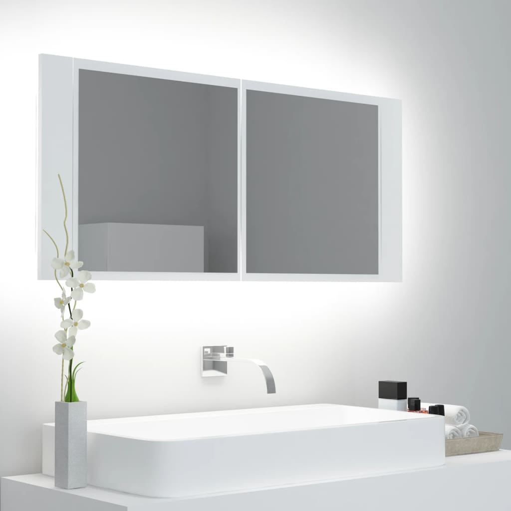 Meuble de salle de bain avec miroir et LED 100x12x45 cm acrylique