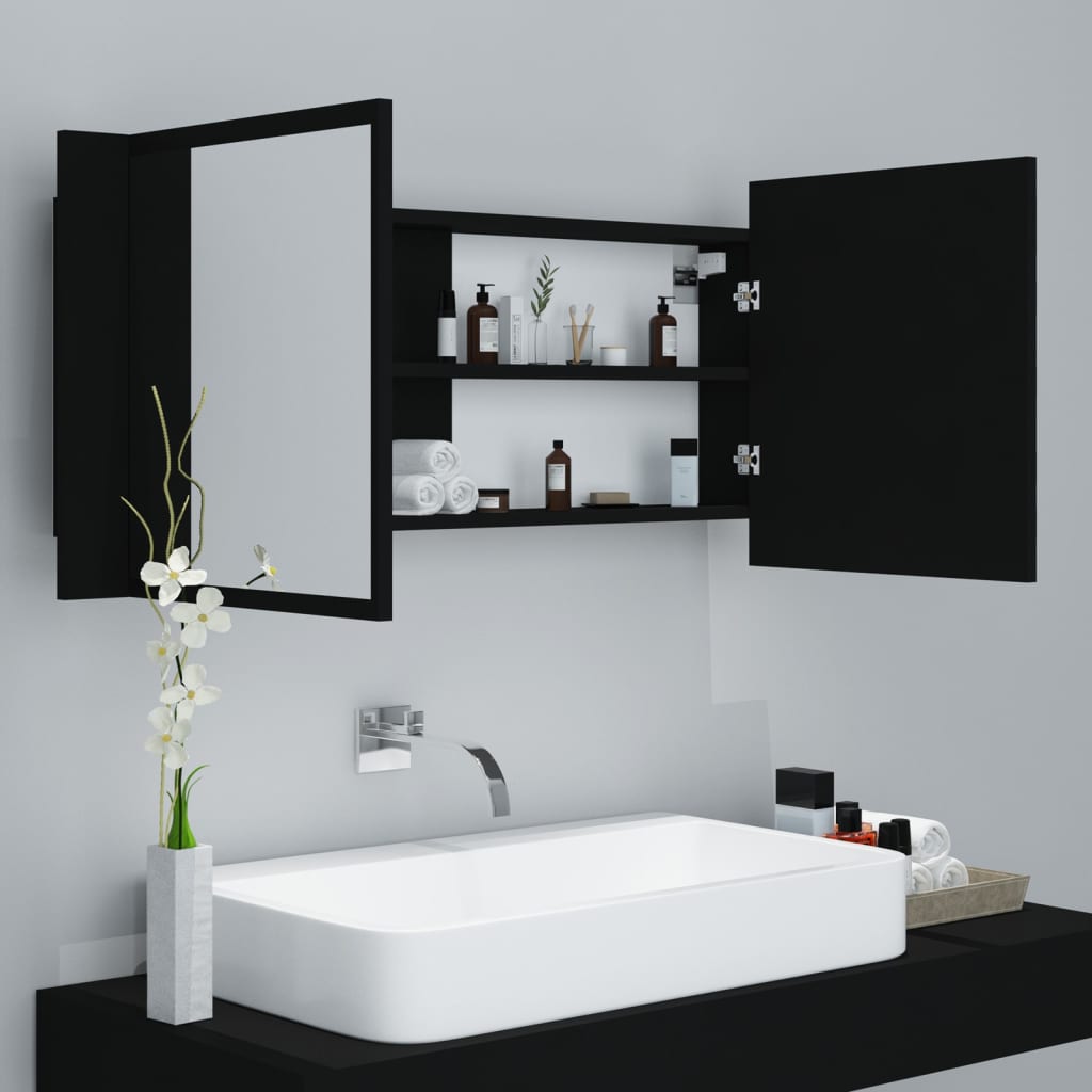 Meuble de salle de bain avec miroir et LED 100x12x45 cm acrylique