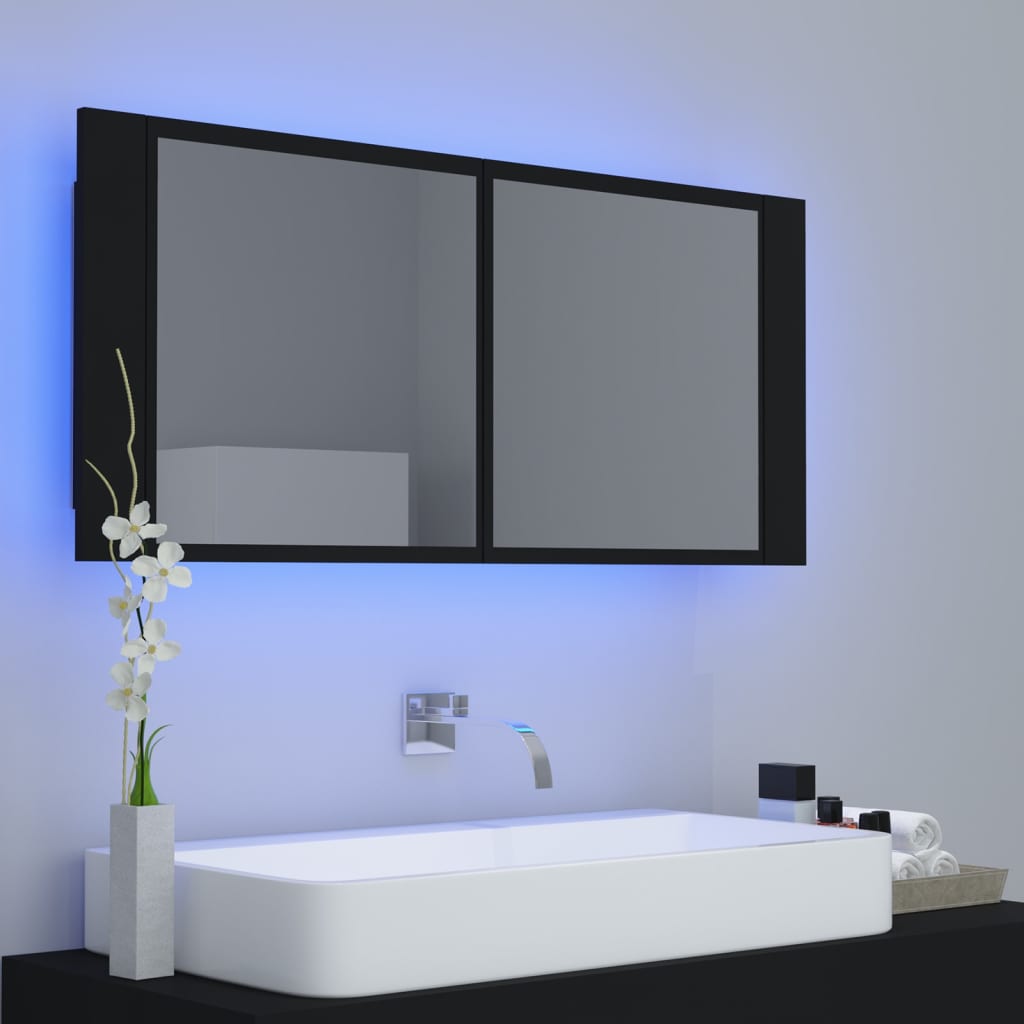 Meuble de salle de bain avec miroir et LED 100x12x45 cm acrylique