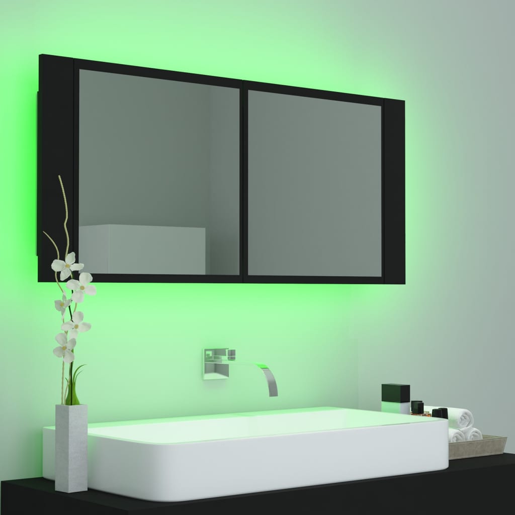 Meuble de salle de bain avec miroir et LED 100x12x45 cm acrylique