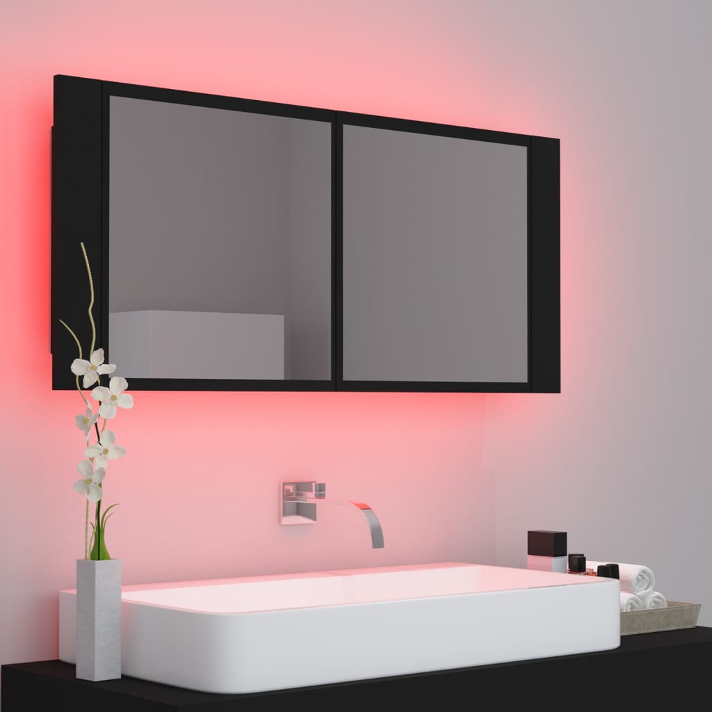 Meuble de salle de bain avec miroir LED acrylique couleur chêne