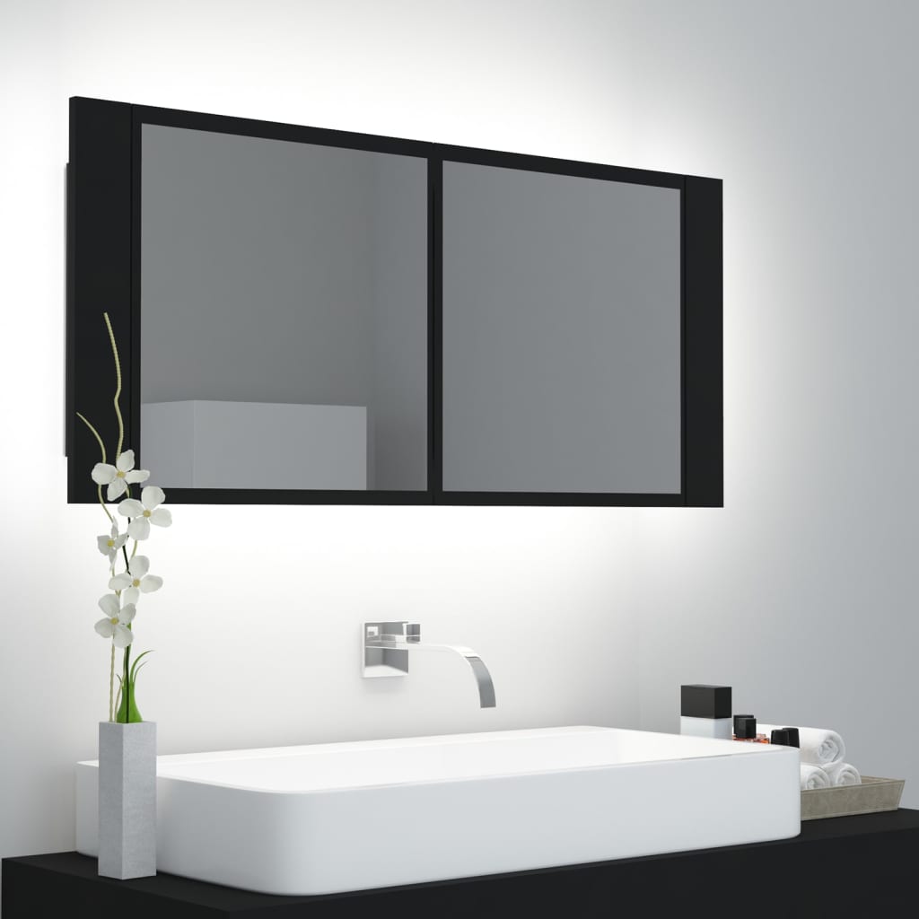 Meuble de salle de bain avec miroir et LED 100x12x45 cm acrylique