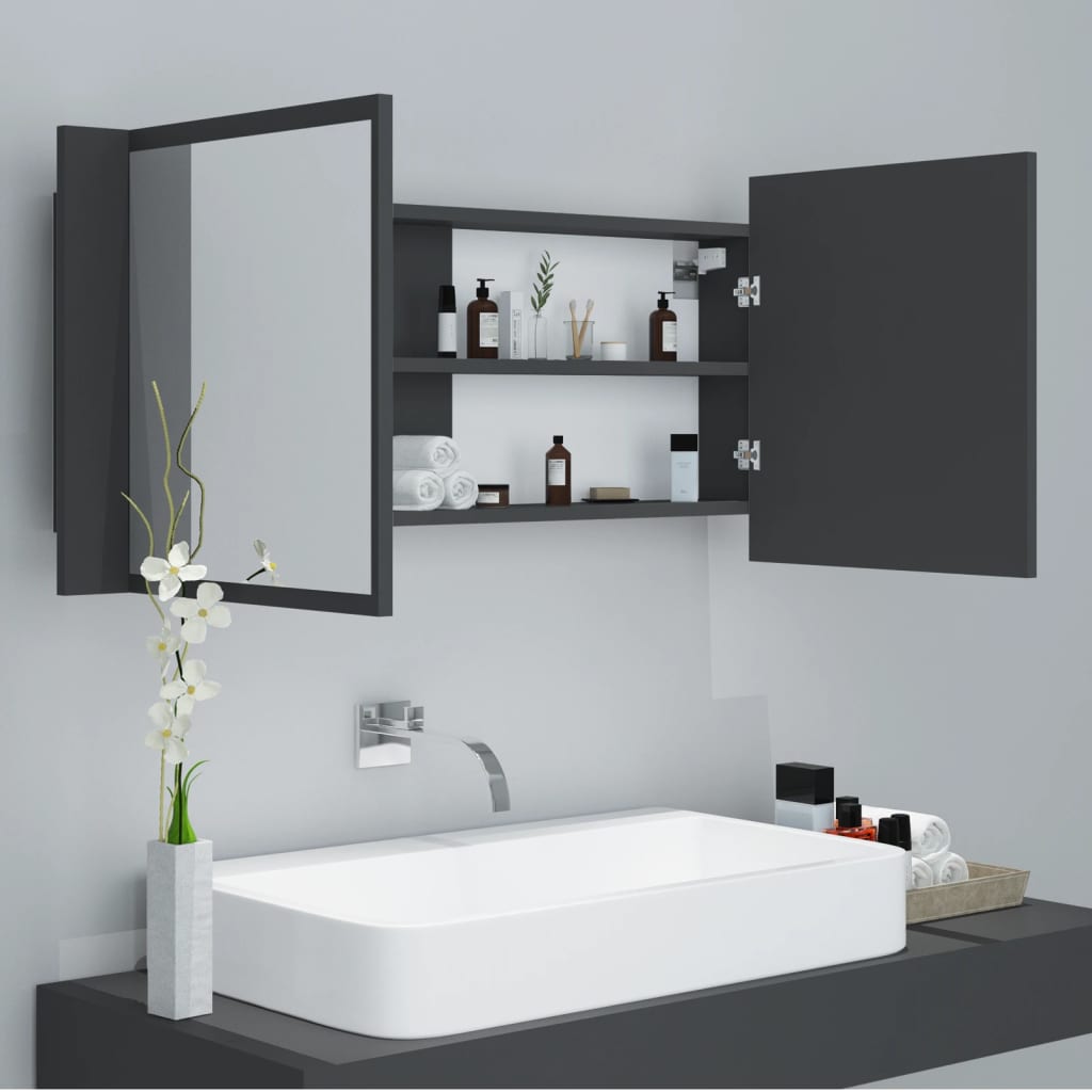 Meuble de salle de bain avec miroir et LED 100x12x45 cm acrylique