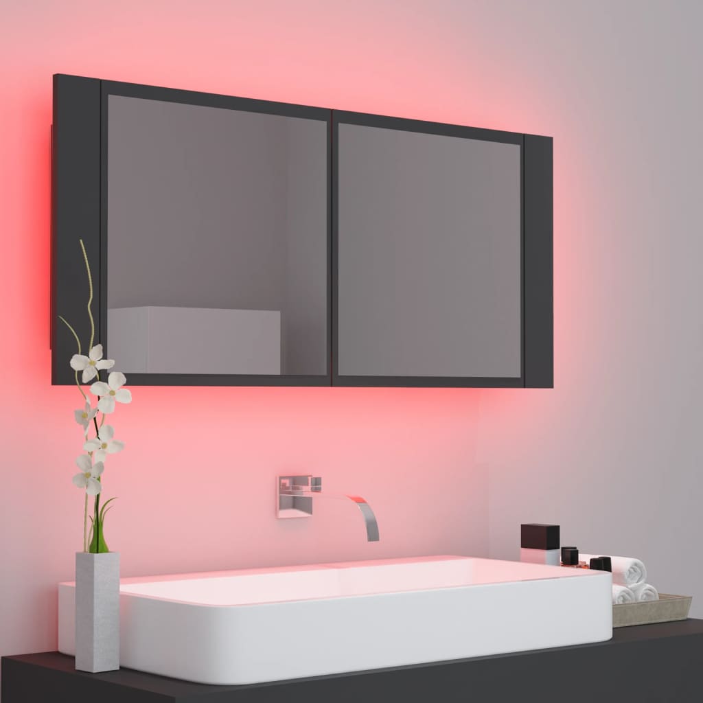 Meuble de salle de bain avec miroir et LED 100x12x45 cm acrylique