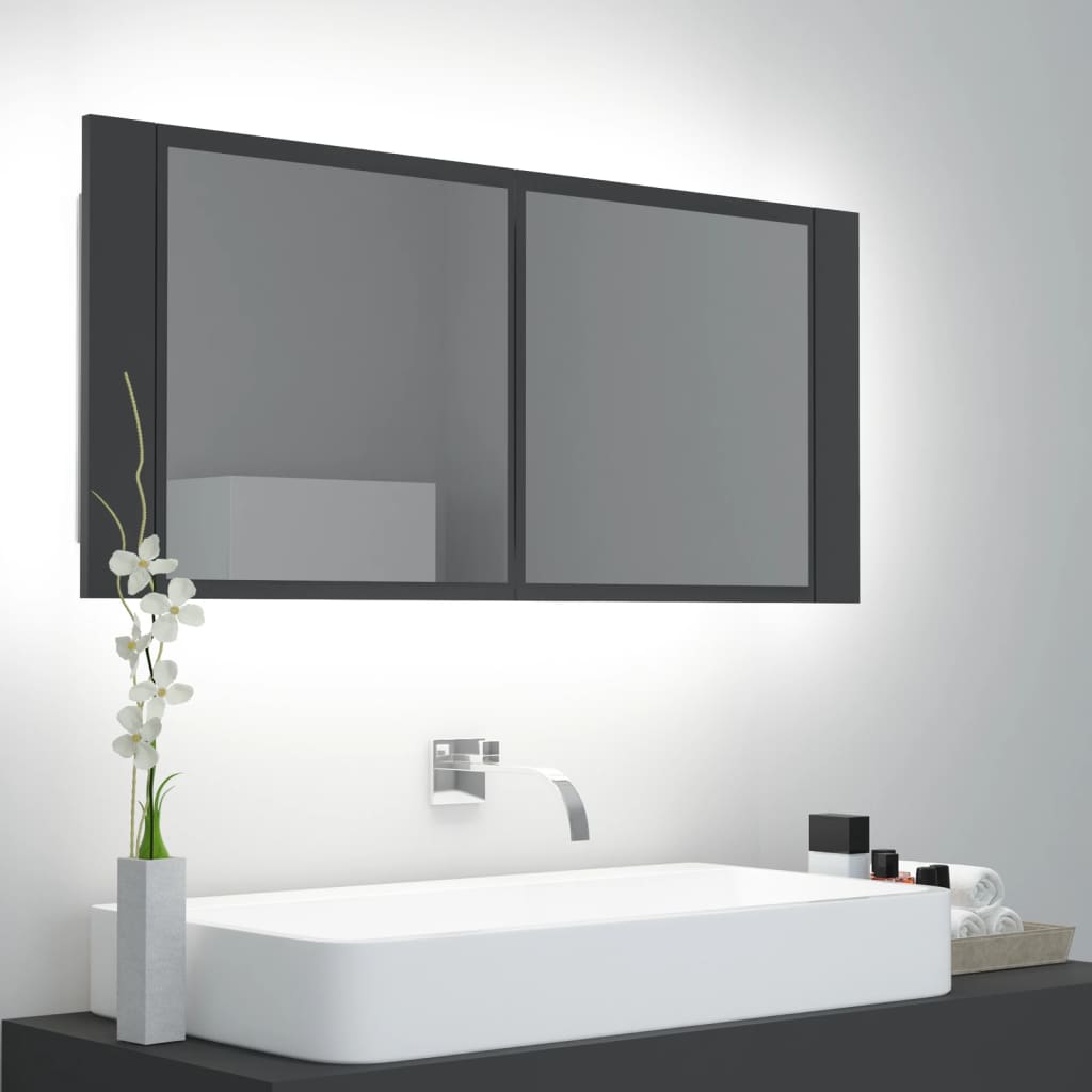 Meuble de salle de bain avec miroir et LED 100x12x45 cm acrylique