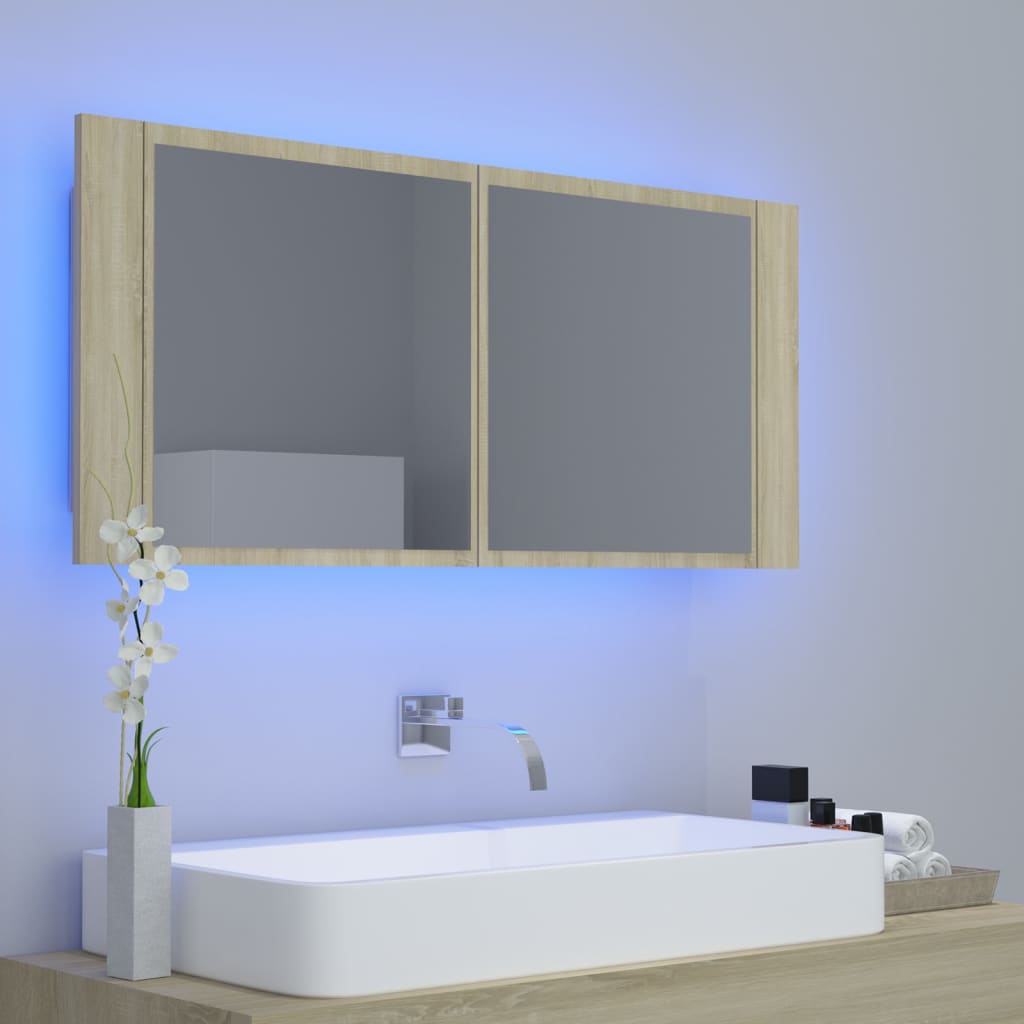 Meuble de salle de bain avec miroir et LED 100x12x45 cm acrylique