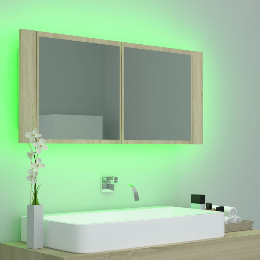 Meuble de salle de bain avec miroir et LED 100x12x45 cm acrylique