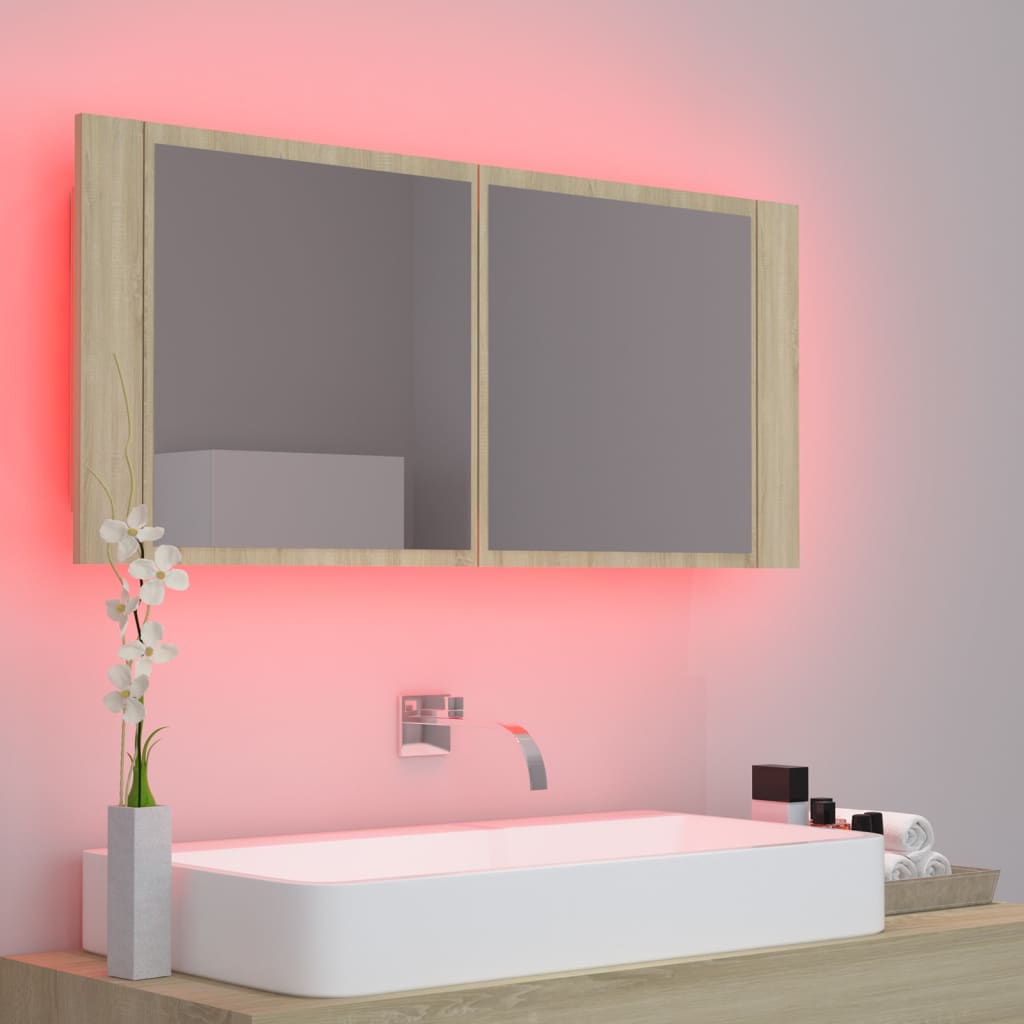 Meuble de salle de bain avec miroir et LED 100x12x45 cm acrylique