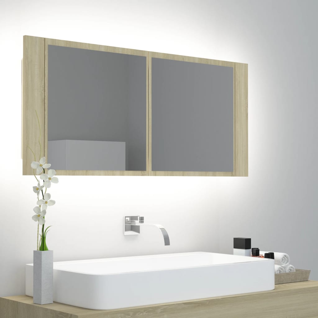 Meuble de salle de bain avec miroir et LED 100x12x45 cm acrylique