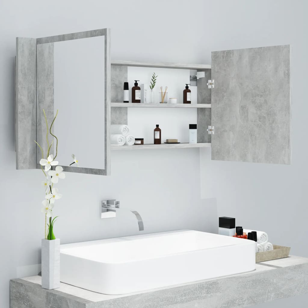 Meuble de salle de bain avec miroir LED acrylique couleur chêne