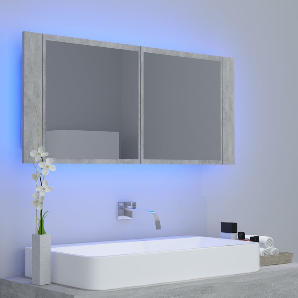 Meuble de salle de bain avec miroir et LED 100x12x45 cm acrylique