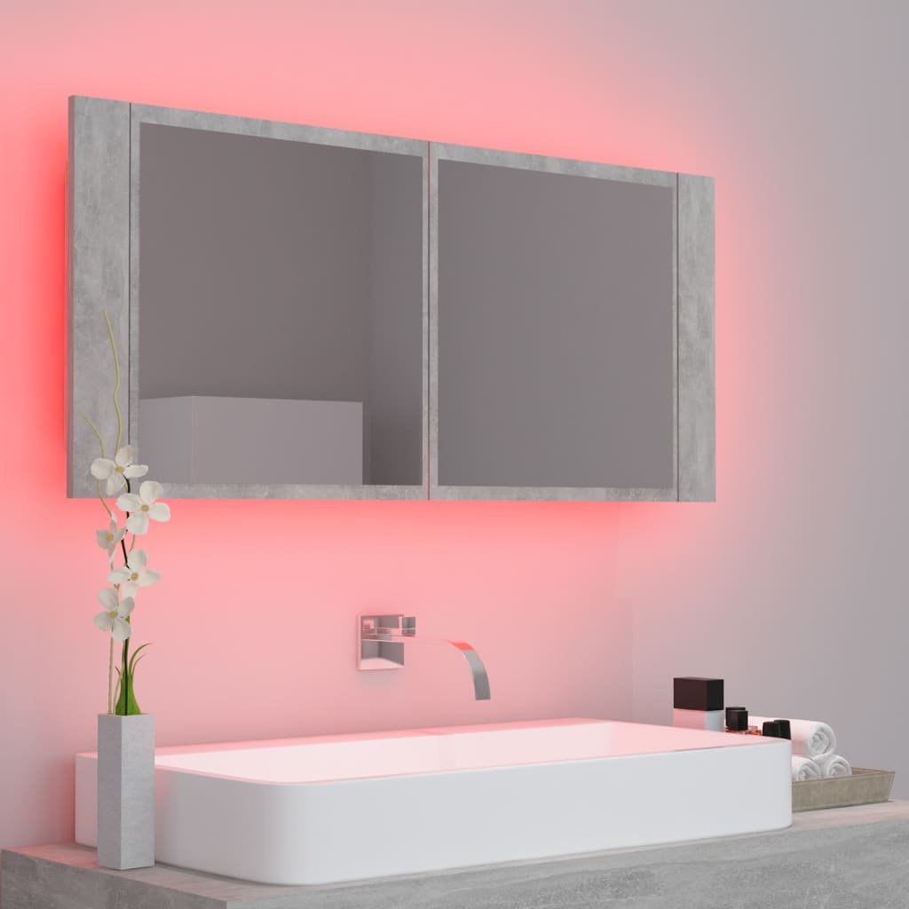 Meuble de salle de bain avec miroir et LED 100x12x45 cm acrylique