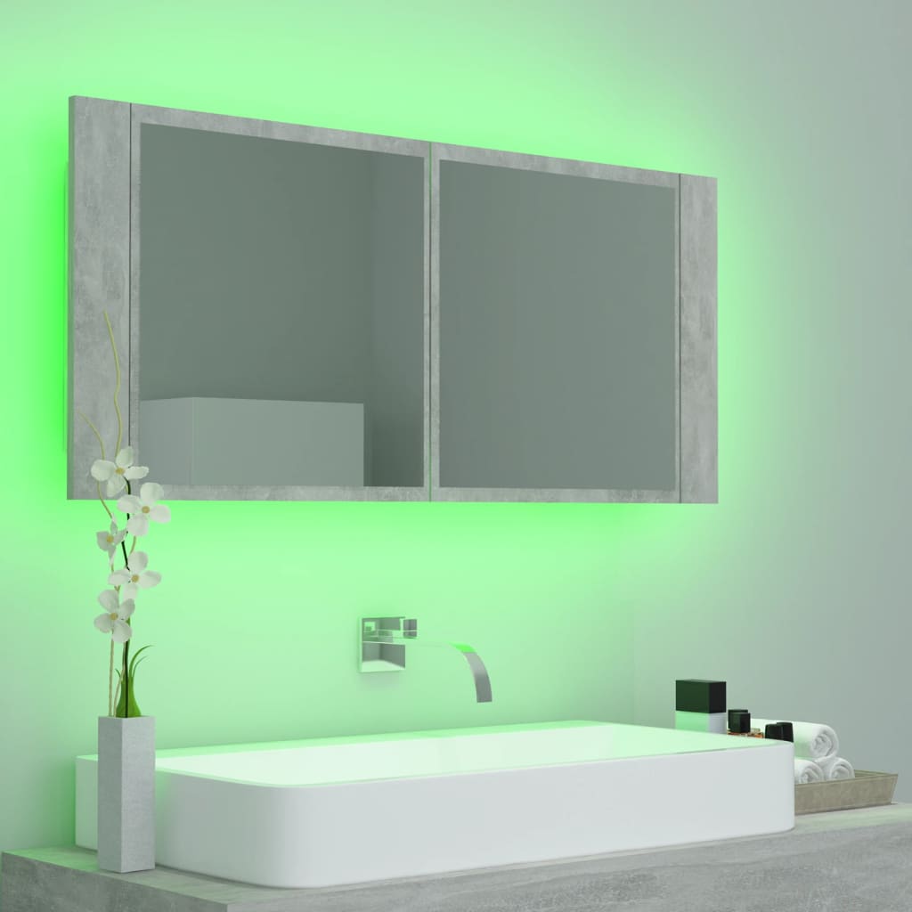 Meuble de salle de bain avec miroir et LED 100x12x45 cm acrylique