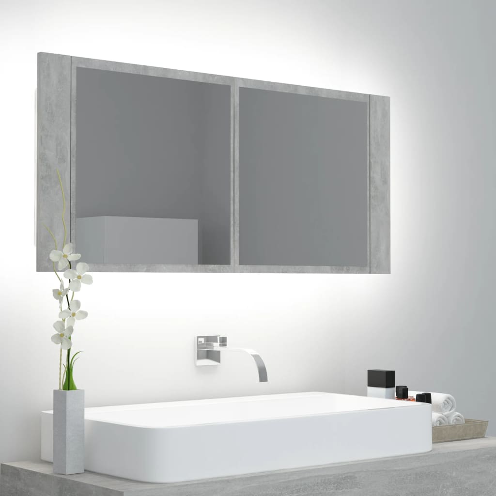 Meuble de salle de bain avec miroir et LED 100x12x45 cm acrylique