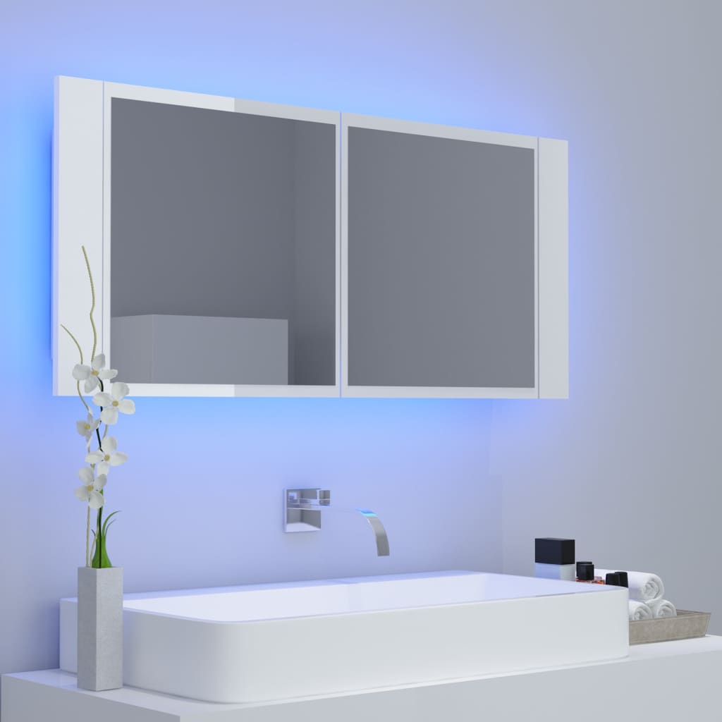 Badkamerkast met spiegel LED acryl eikenkleurig