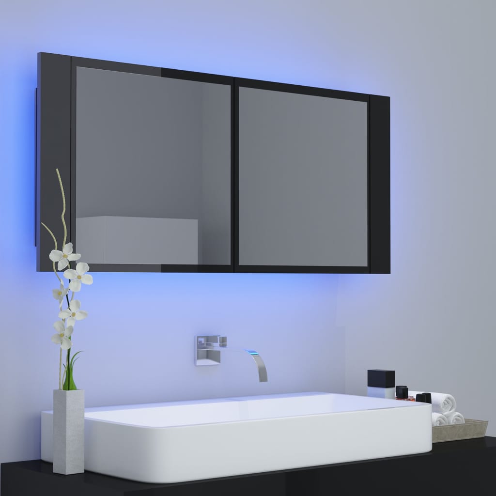 Meuble de salle de bain avec miroir et LED 100x12x45 cm acrylique