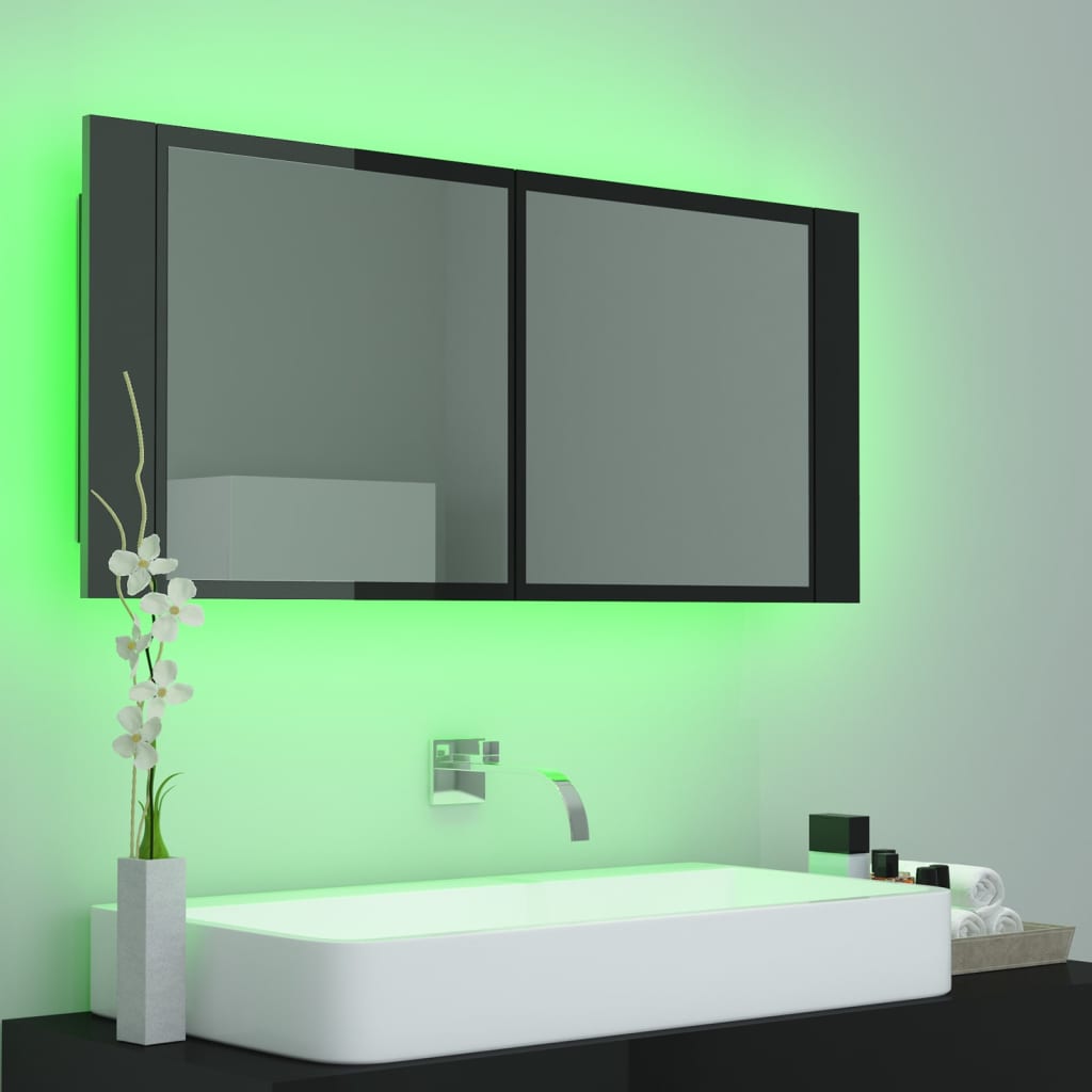 Meuble de salle de bain avec miroir et LED 100x12x45 cm acrylique