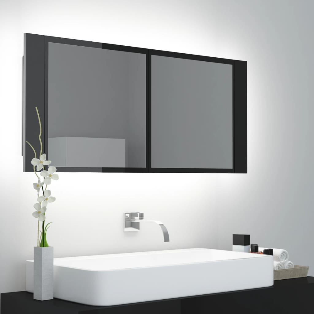 Meuble de salle de bain avec miroir et LED 100x12x45 cm acrylique