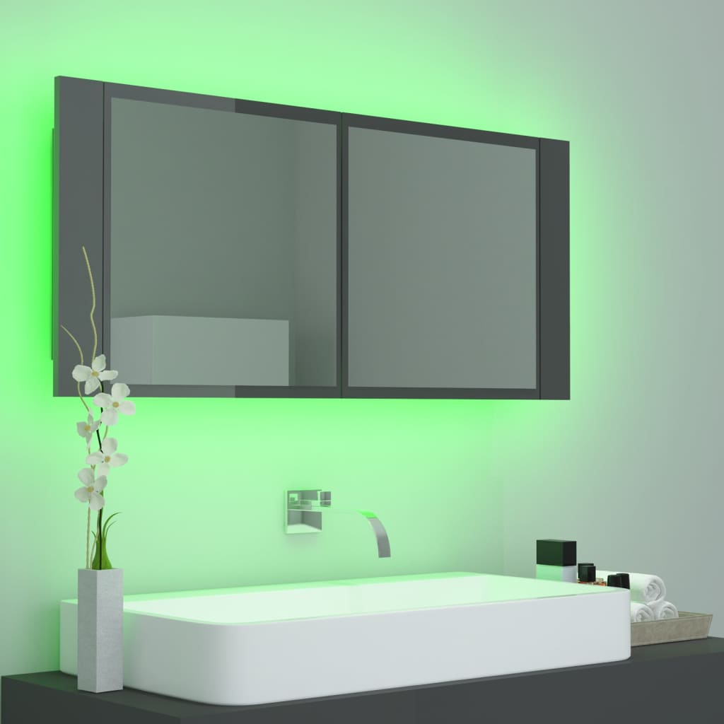 Meuble de salle de bain avec miroir et LED 100x12x45 cm acrylique