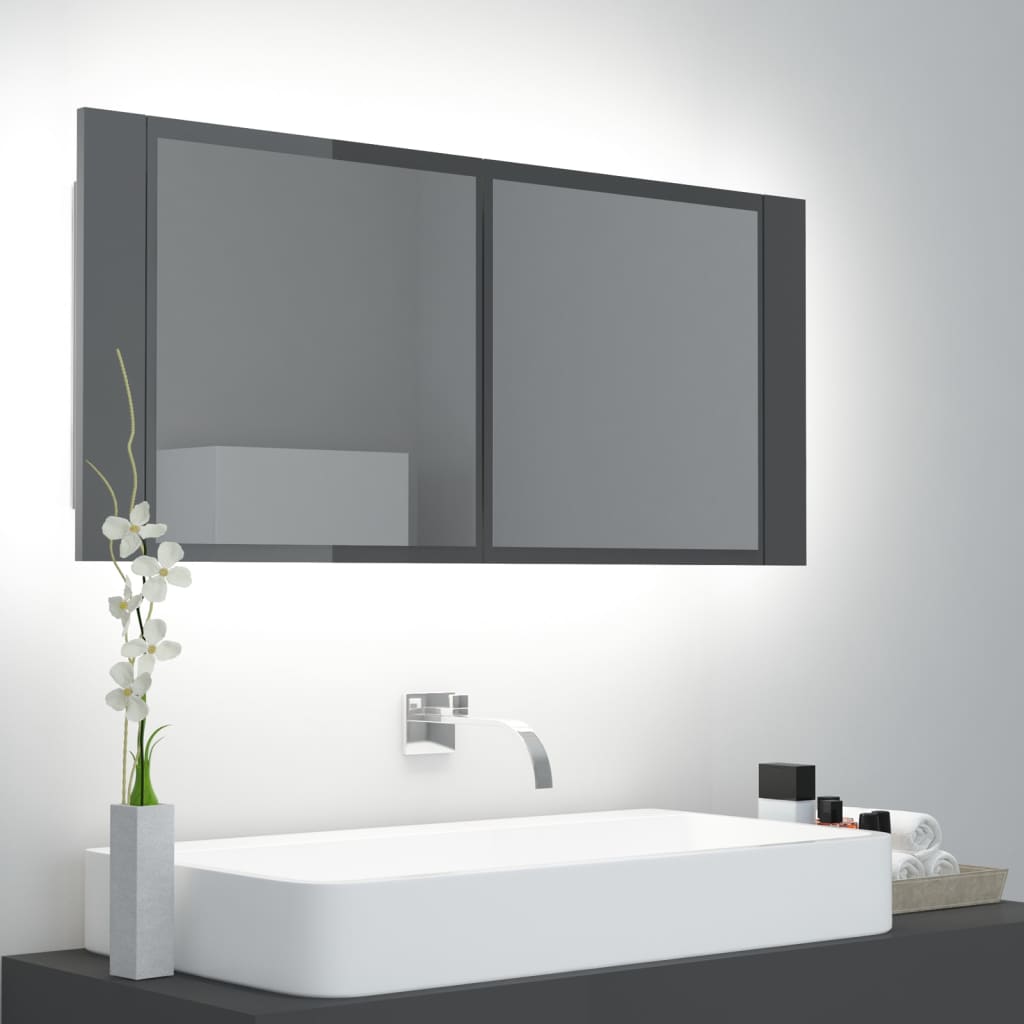 Meuble de salle de bain avec miroir et LED 100x12x45 cm acrylique