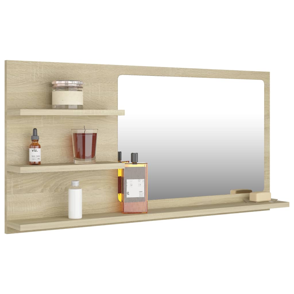 Miroir de salle de bain 90x10,5x45 cm en bois travaillé