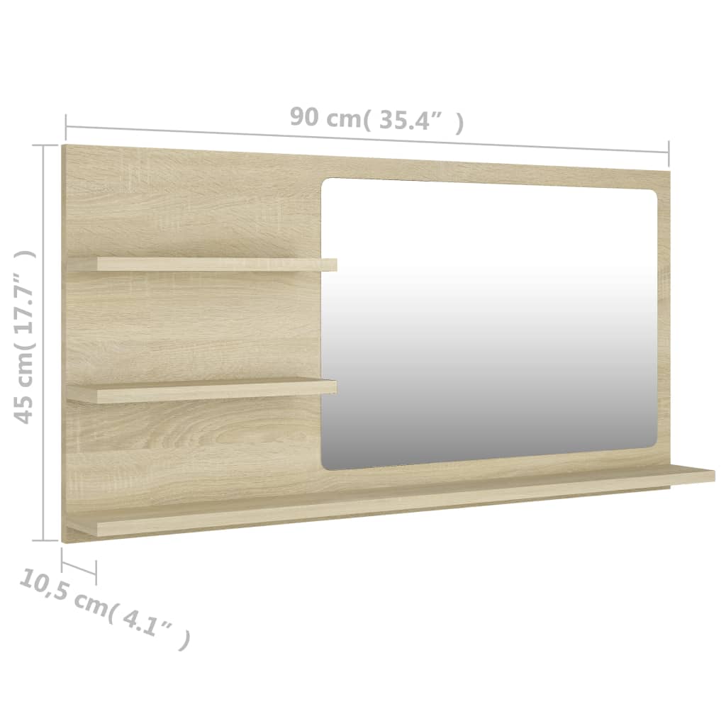 Miroir de salle de bain 90x10,5x45 cm en bois travaillé