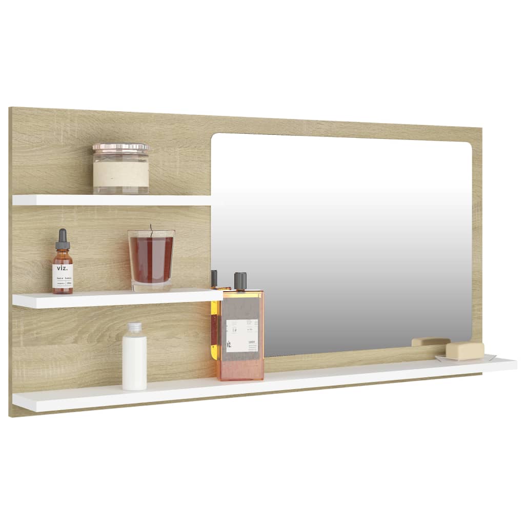 Miroir de salle de bain 90x10,5x45 cm en bois travaillé