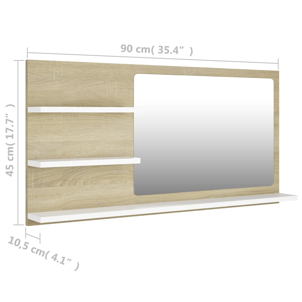 Miroir de salle de bain 90x10,5x45 cm en bois travaillé