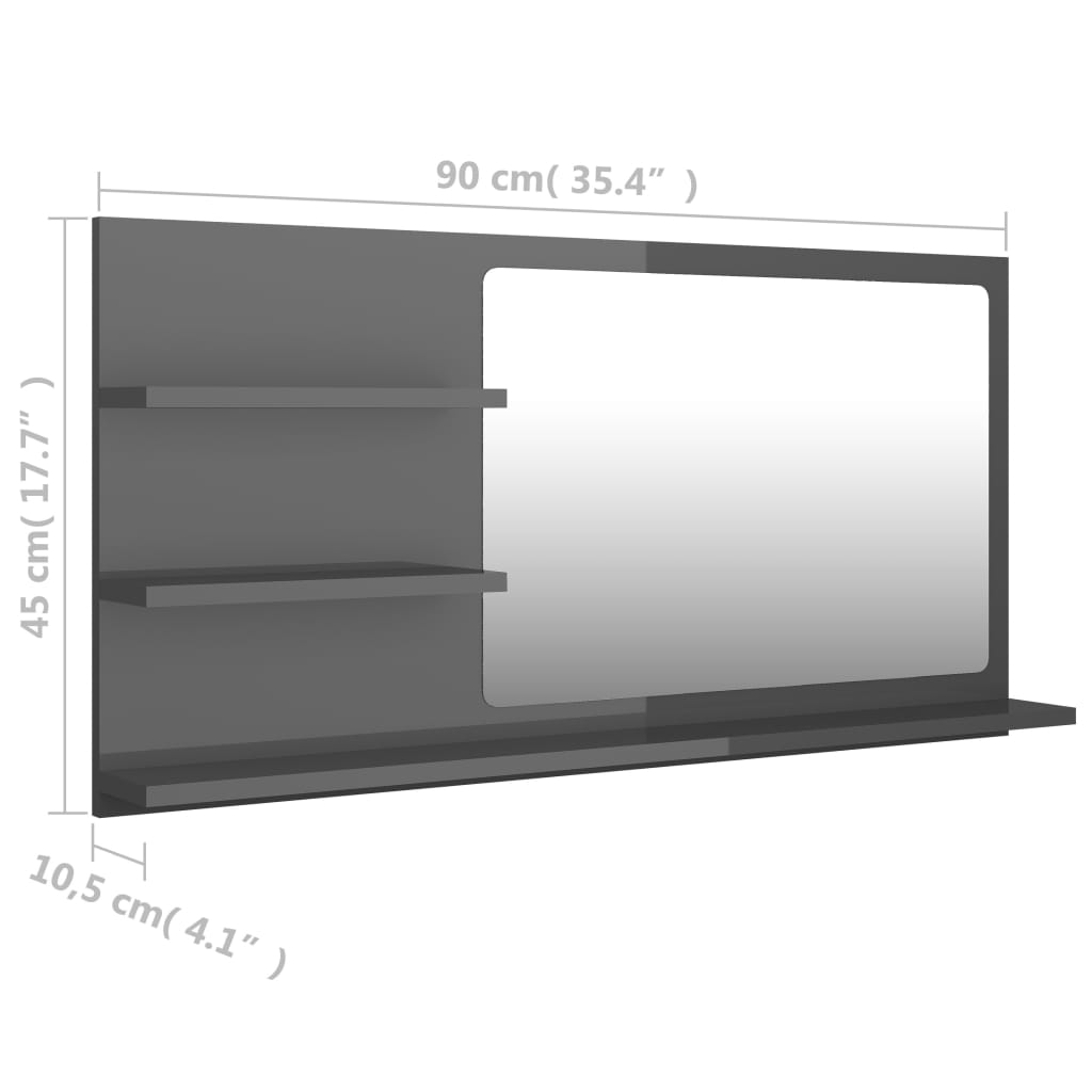 Miroir de salle de bain 90x10,5x45 cm en bois travaillé