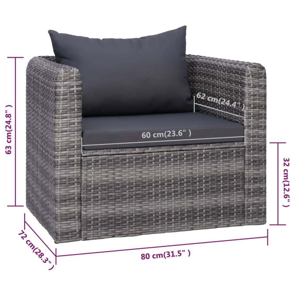 10-delige Loungeset met kussens poly rattan