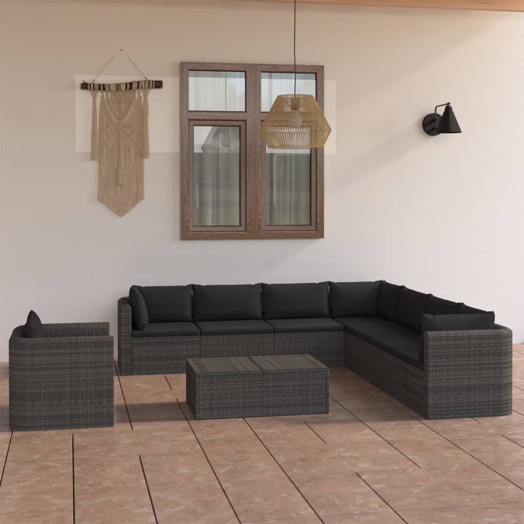 10-delige Loungeset met kussens poly rattan