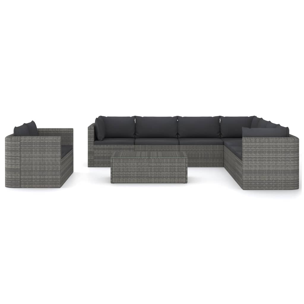 10-delige Loungeset met kussens poly rattan