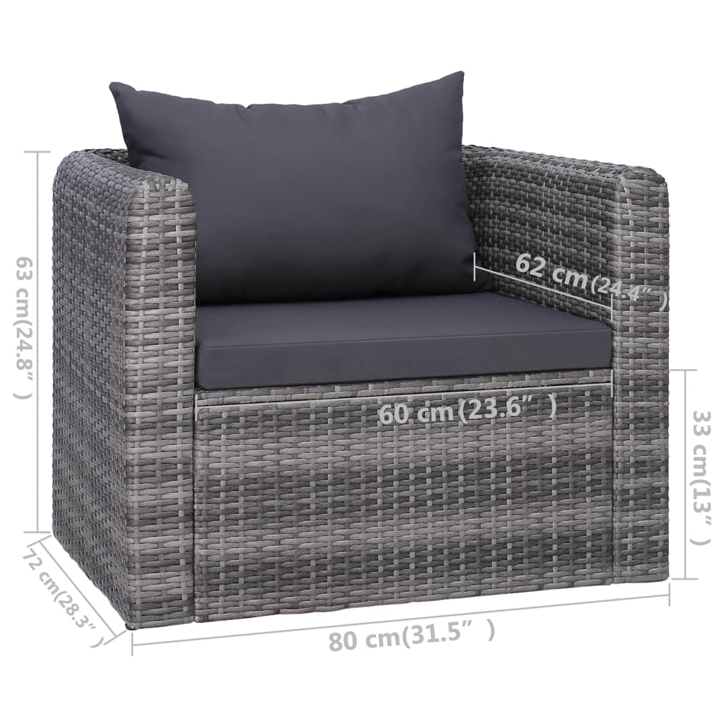 10-delige Loungeset met kussens poly rattan