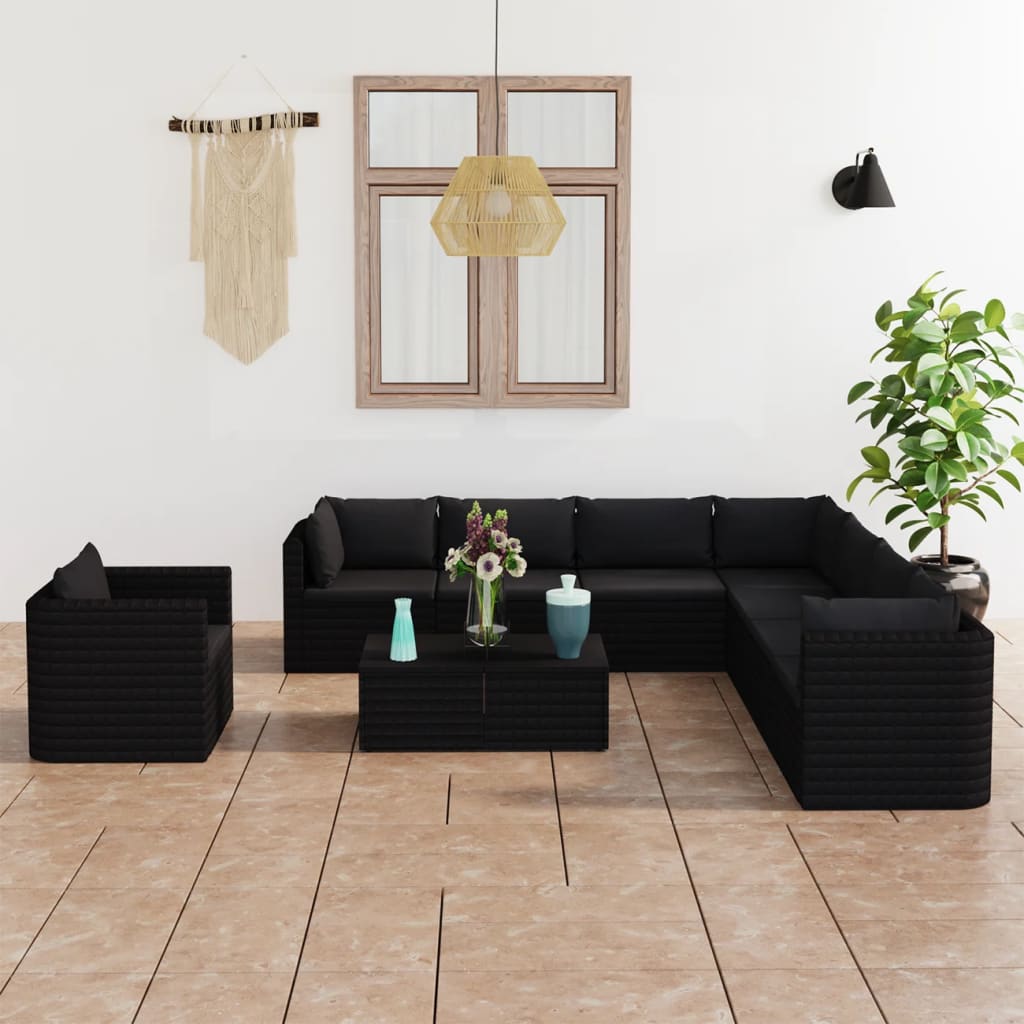 10-delige Loungeset met kussens poly rattan