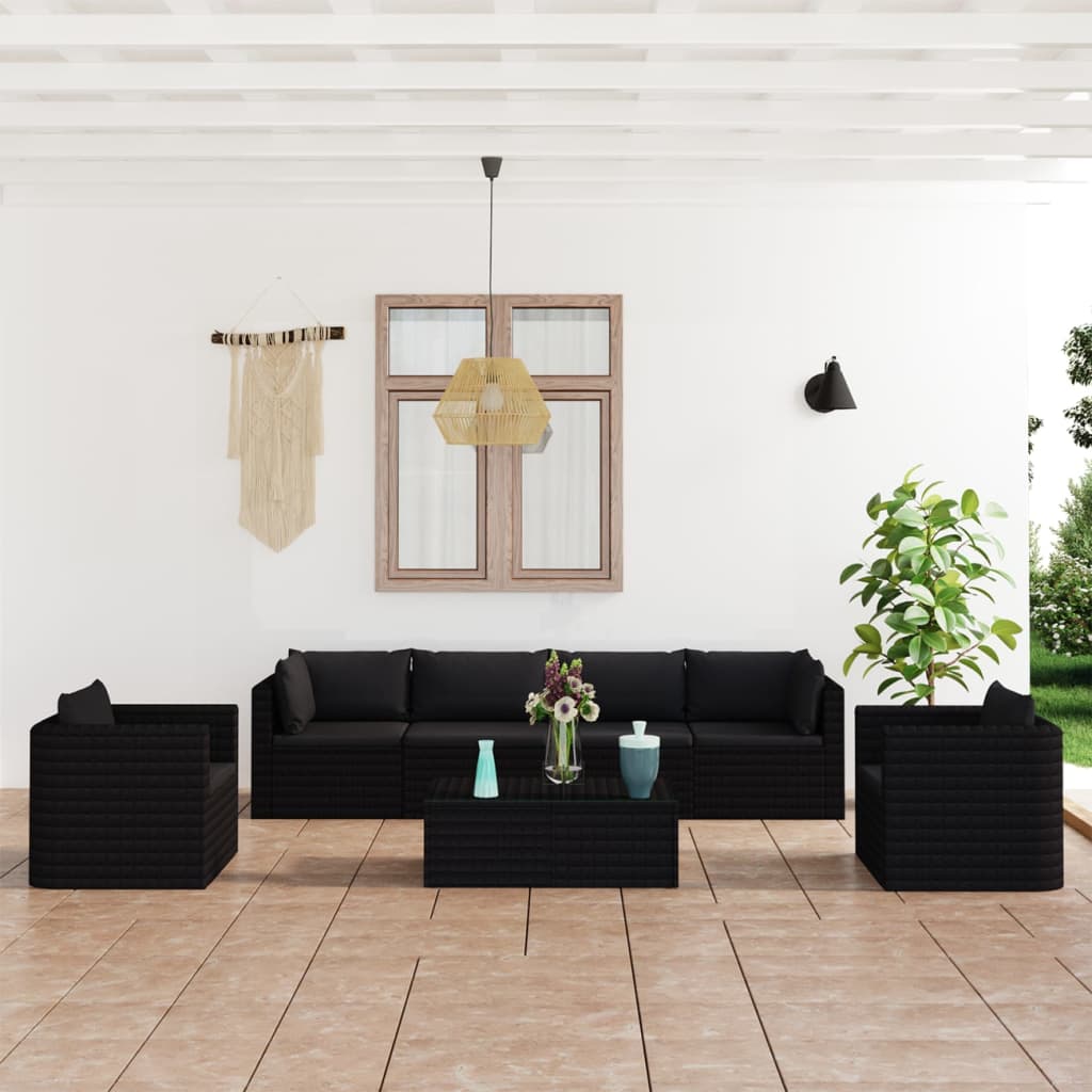 10-delige Loungeset met kussens poly rattan