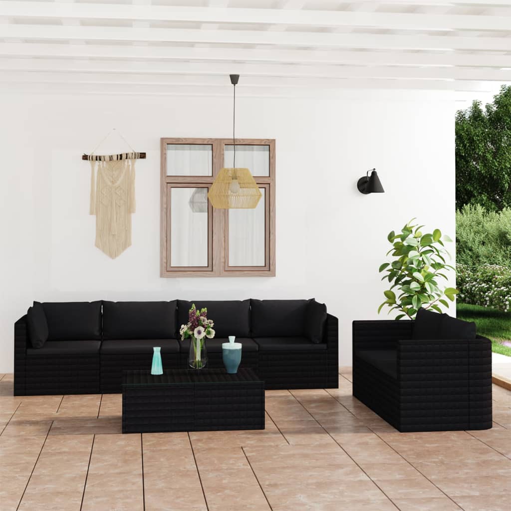 10-delige Loungeset met kussens poly rattan