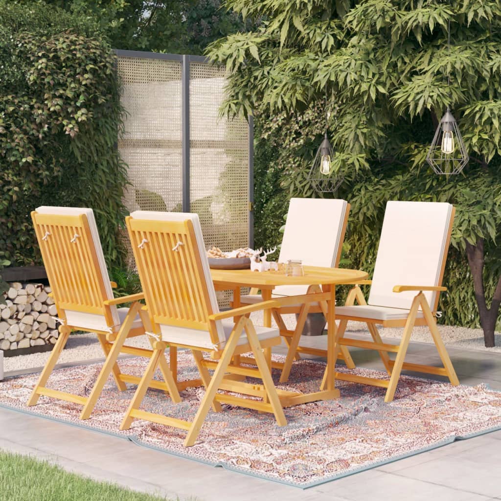 Salon de jardin 5 pièces avec coussins gris en bois de teck massif