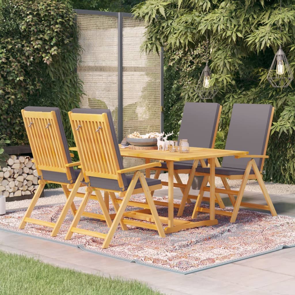 Salon de jardin 5 pièces avec coussins gris en bois de teck massif