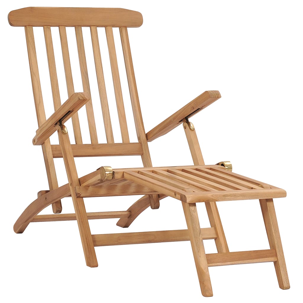 Chaise longue avec repose-pieds et table en bois de teck massif