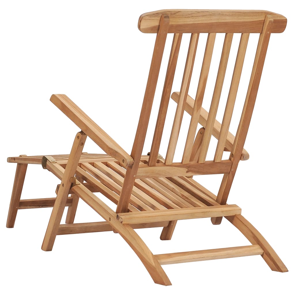 Chaise longue avec repose-pieds et table en bois de teck massif