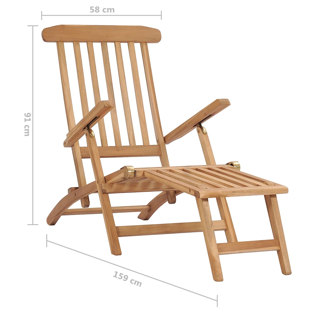 Chaise longue avec repose-pieds et table en bois de teck massif