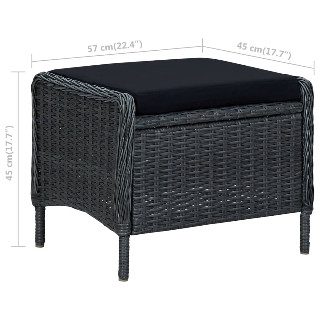 2-delige Loungeset met kussens poly rattan donkergrijs