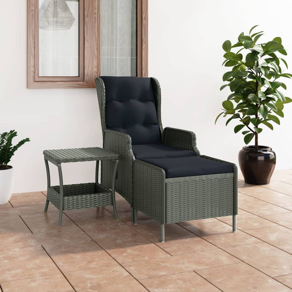 2-delige Loungeset met kussens poly rattan donkergrijs