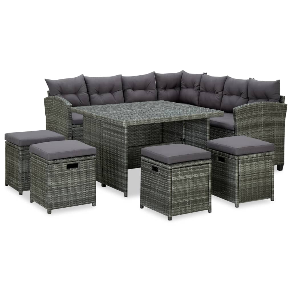 6-delige Loungeset met kussens poly rattan